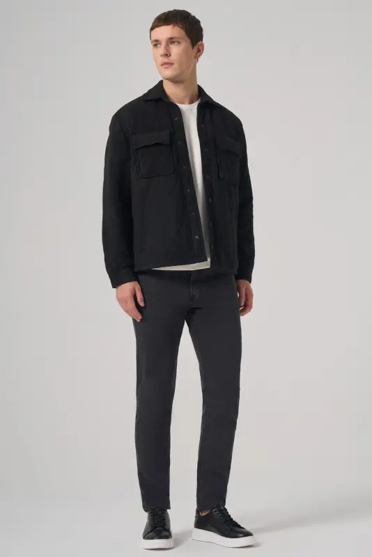 Modazone Men's Black Wool Dynamic Fit Barber Collar Coat - 5