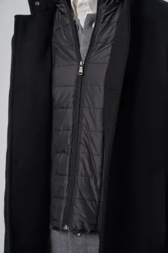 Modazone Men's Black Wool Dynamic Fit Detachable Chest Cover Overcoat - 4