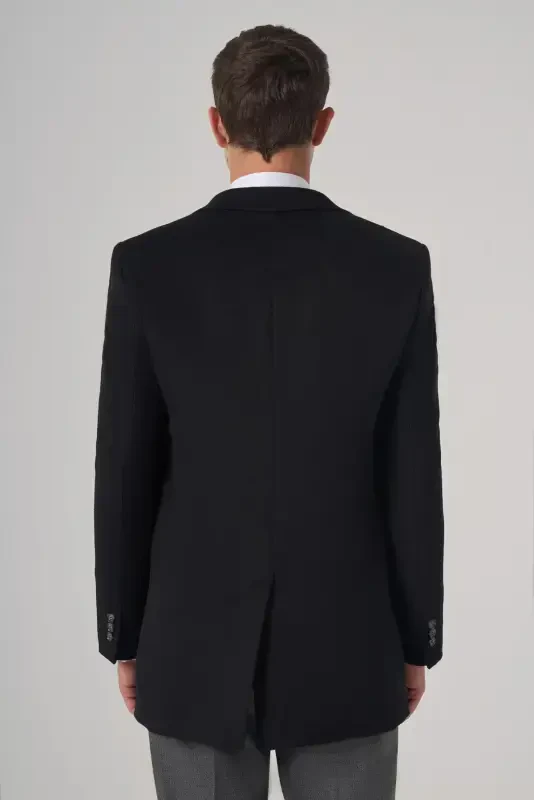 Modazone Men's Black Wool Plain Dynamic Fit Pointed Collar Coat - 5