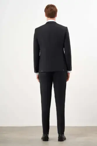 Modazone Men's Black Wool Platinum Plain Pattern Slim Fit Mono Collar Suit - 5