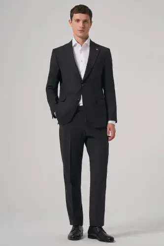 Modazone Men's Black Wool Trendy Striped Dynamic Fit Mono Collar Suit - 4