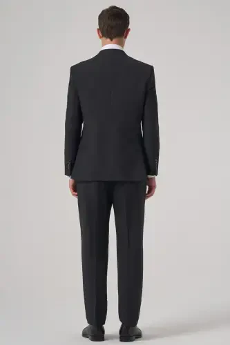 Modazone Men's Black Wool Trendy Striped Dynamic Fit Mono Collar Suit - 5