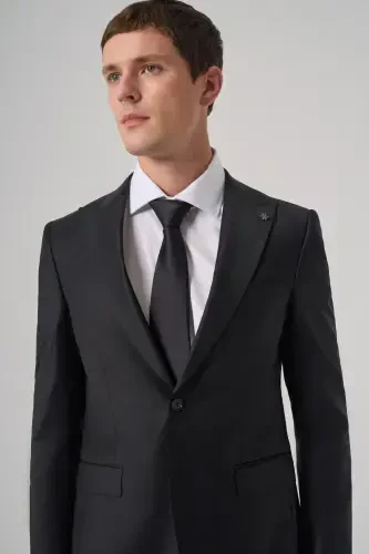 Modazone Men's Black Woolen Trend Plain Slim Fit Pointed Collar Suit - 2