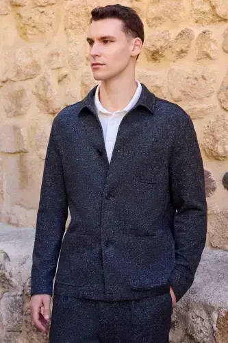 Modazone Men's Black Woolly Berber Collar Bag Pockets Shirt - 2