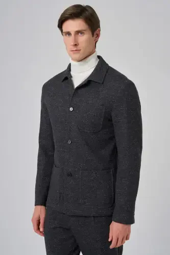 Modazone Men's Black Woolly Berber Collar Bag Pockets Shirt - 4