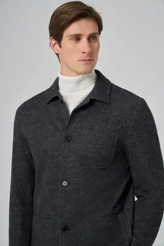 Modazone Men's Black Woolly Berber Collar Bag Pockets Shirt - 7