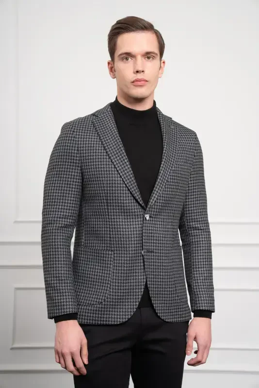 Modazone Men's Black Woven Slim Fit Narrow Cut Mono Collar Jacket - 1