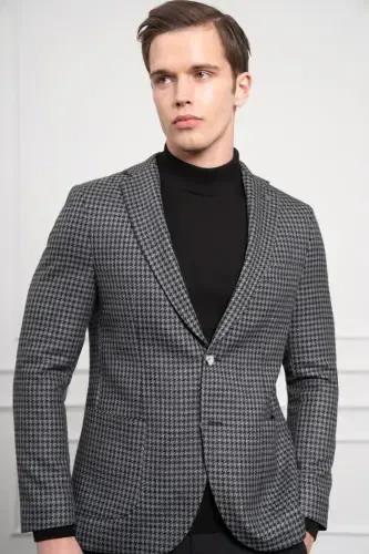 Modazone Men's Black Woven Slim Fit Narrow Cut Mono Collar Jacket - 4