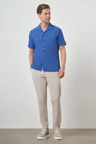 Modazone Men's Blue Apache Collar Short Sleeve Shirt - 2