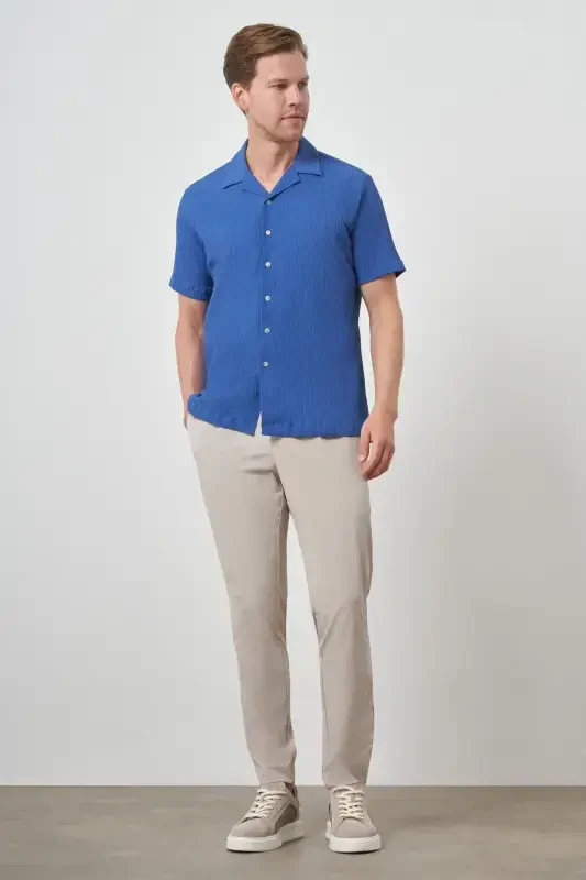 Modazone Men's Blue Apache Collar Short Sleeve Shirt - 2