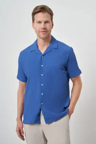 Modazone Men's Blue Apache Collar Short Sleeve Shirt - 3