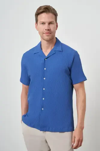 Modazone Men's Blue Apache Collar Short Sleeve Shirt - 4