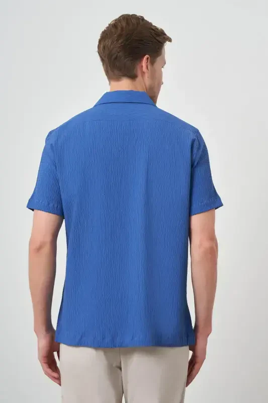 Modazone Men's Blue Apache Collar Short Sleeve Shirt - 5