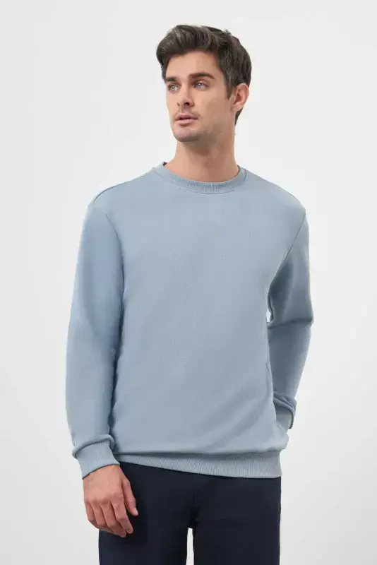 Modazone Men's Blue Basic Crew Neck Sweatshirt - 2