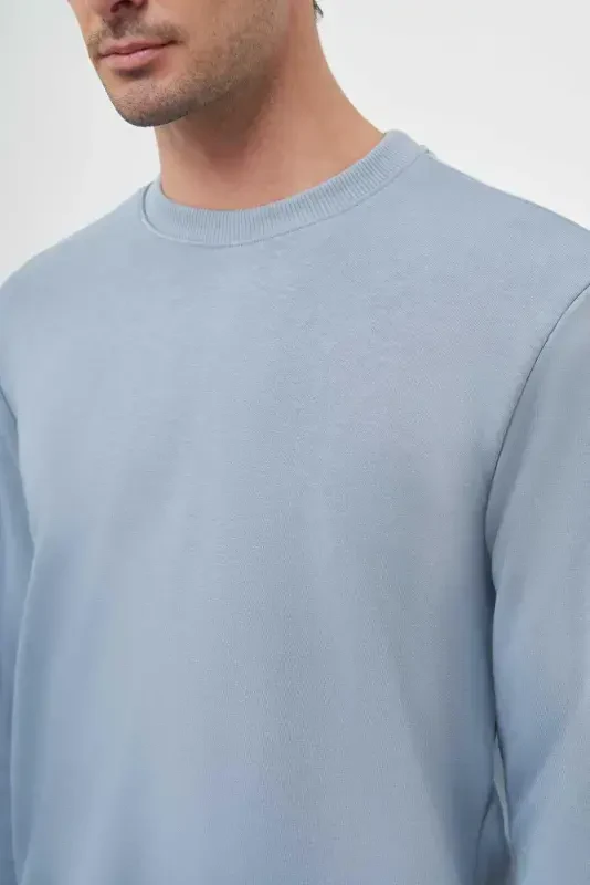 Modazone Men's Blue Basic Crew Neck Sweatshirt - 4