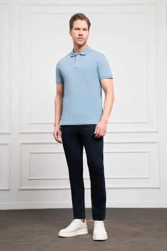 Modazone Men's Blue Basic Polo Neck Dynamic Fit T-Shirt - 2