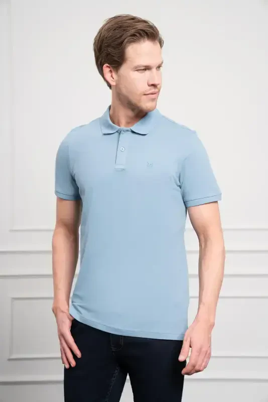 Modazone Men's Blue Basic Polo Neck Dynamic Fit T-Shirt - 4