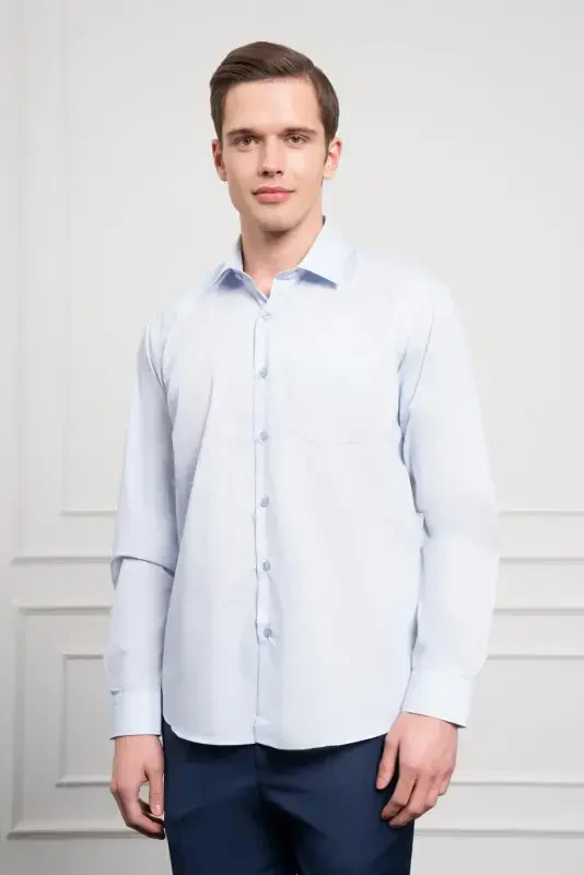 Modazone Men's BLUE Basic Regular Fit Stiff Collar Pocketed Shirt - 3