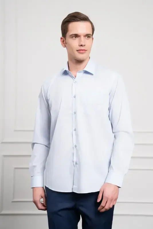 Modazone Men's BLUE Basic Regular Fit Stiff Collar Pocketed Shirt - 4