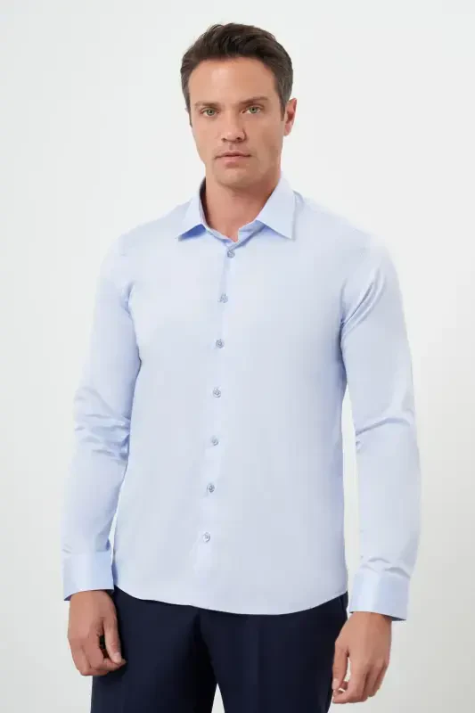 Modazone Men's BLUE Cotton Plain Pattern Hard Collar Slim Fit Shirt - 2