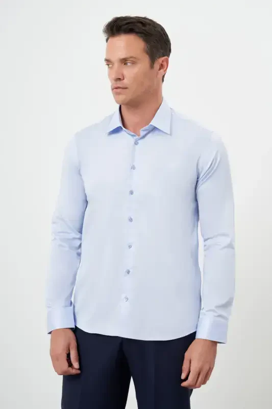 Modazone Men's BLUE Cotton Plain Pattern Hard Collar Slim Fit Shirt - 3