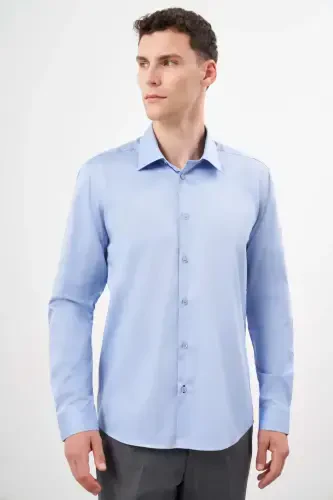 Modazone Men's Blue Cotton Plain Pattern Hard Collar Slim Fit Shirt 