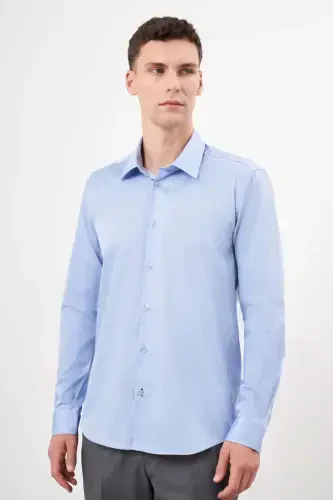 Modazone Men's Blue Cotton Plain Pattern Hard Collar Slim Fit Shirt - 2