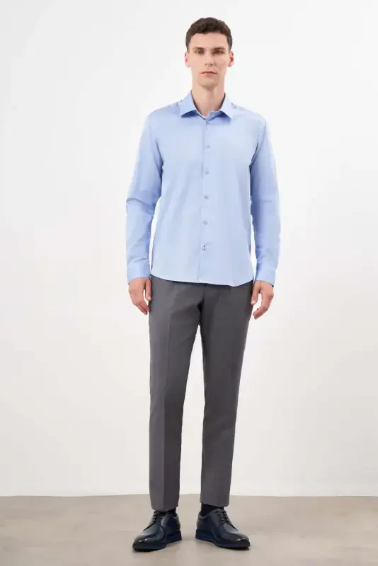 Modazone Men's Blue Cotton Plain Pattern Hard Collar Slim Fit Shirt - 4