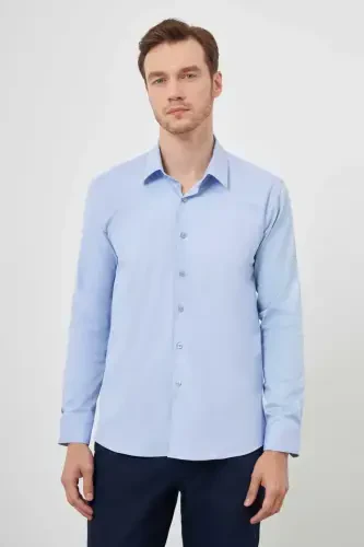Modazone Men's BLUE Cotton Plain Pattern Italian Collar Slim Fit Shirt - 3