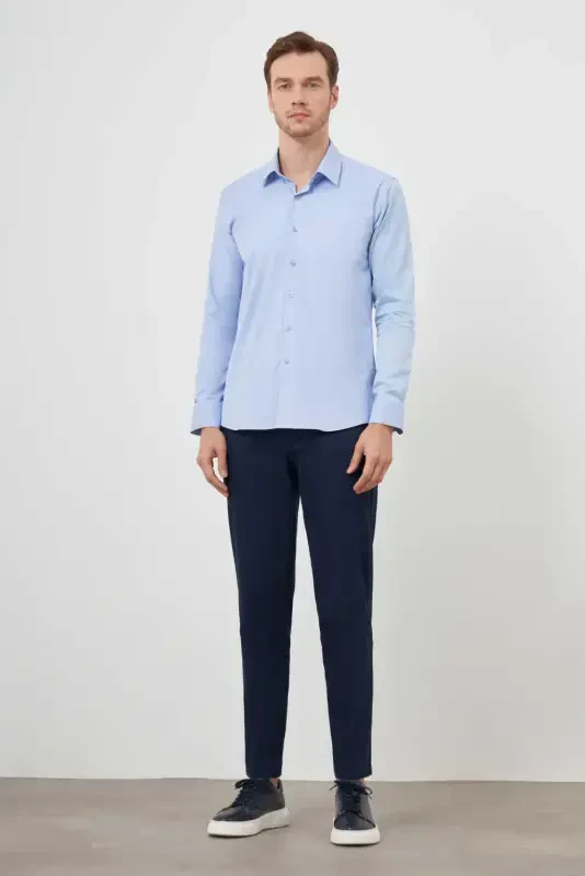 Modazone Men's BLUE Cotton Plain Pattern Italian Collar Slim Fit Shirt - 4