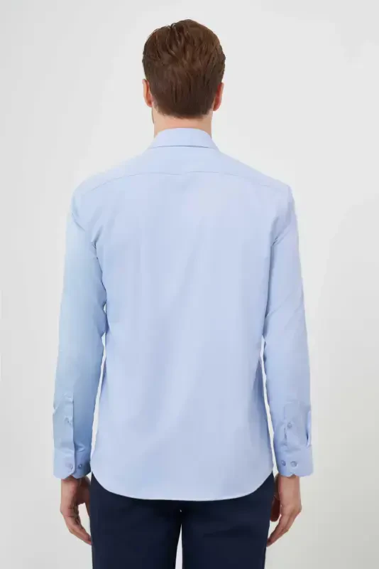 Modazone Men's BLUE Cotton Plain Pattern Italian Collar Slim Fit Shirt - 5