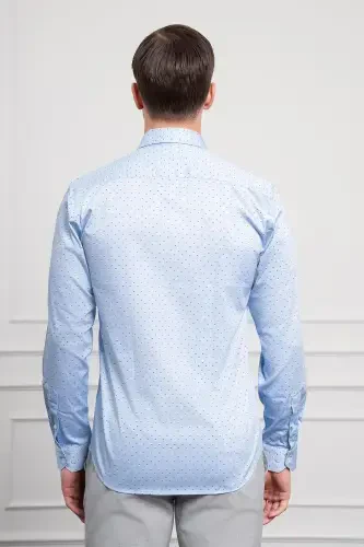 Modazone Men's BLUE Cotton Printed Patterned Italian Collar Slim Fit Shirt - 5