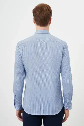 Modazone Men's Blue Cotton Printed Patterned Italian Collar Slim Fit Shirt - 5