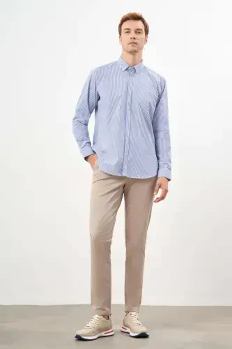 Modazone Men's Blue Cotton Striped Panel Button-Down Collar Regular Fit Shirt - 5