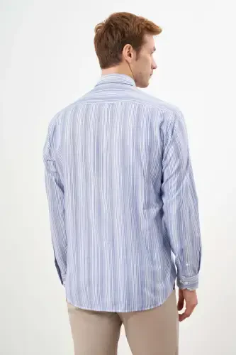 Modazone Men's Blue Cotton Striped-Paneled Button-Down Collar Regular Fit Shirt - 5