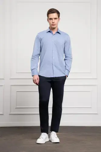 Modazone Men's Blue Cotton Trend Regular Fit Stiff Collar Shirt - 2