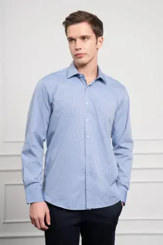 Modazone Men's Blue Cotton Trend Regular Fit Stiff Collar Shirt - 3