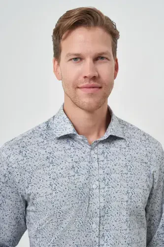 Modazone Men's Blue Cotton Trend Slim Fit Italian Collar Shirt - 4