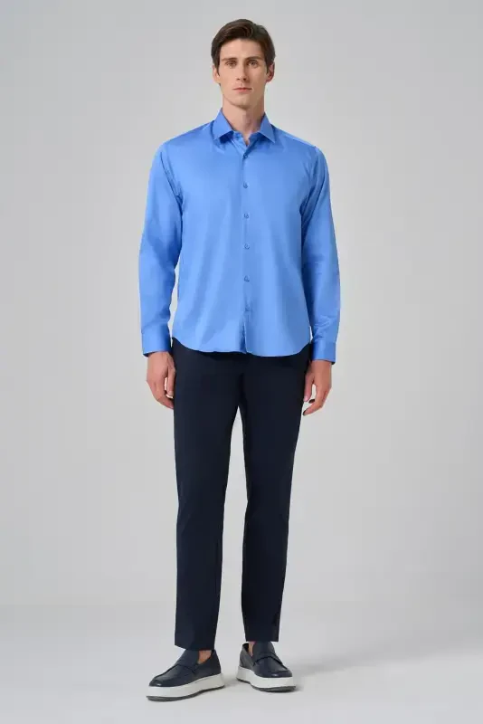 Modazone Men's Blue Dynamic Fit Hard Collar Shirt - 4