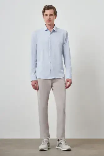 Modazone Men's BLUE Gofre Trendy Patterned Dynamic Fit Italian Collar Shirt - MORVEN (1)