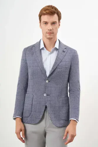 Modazone Men's Blue Knitted Slim Fit Patch Pocket Mono Collar Sports Jacket - MORVEN (1)