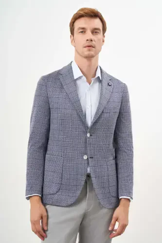 Modazone Men's Blue Knitted Slim Fit Patch Pocket Mono Collar Sports Jacket - MORVEN (1)