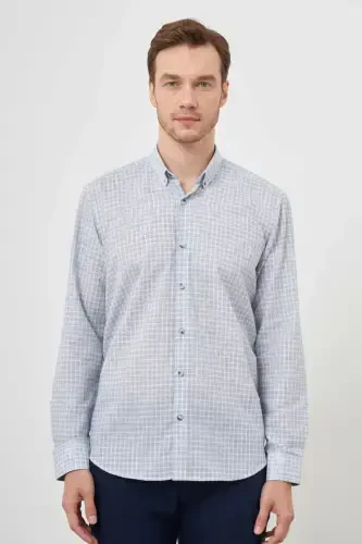 Modazone Men's Blue Linen Checkered Button-Down Collar Regular Fit Shirt - MORVEN (1)