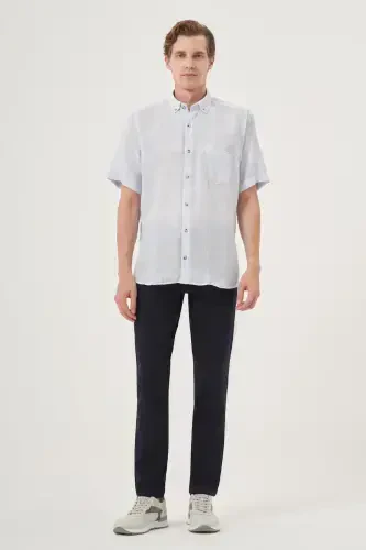 Modazone Men's BLUE Linen Trend Regular Fit Button-Down Collar Short Sleeve Shirt - 2