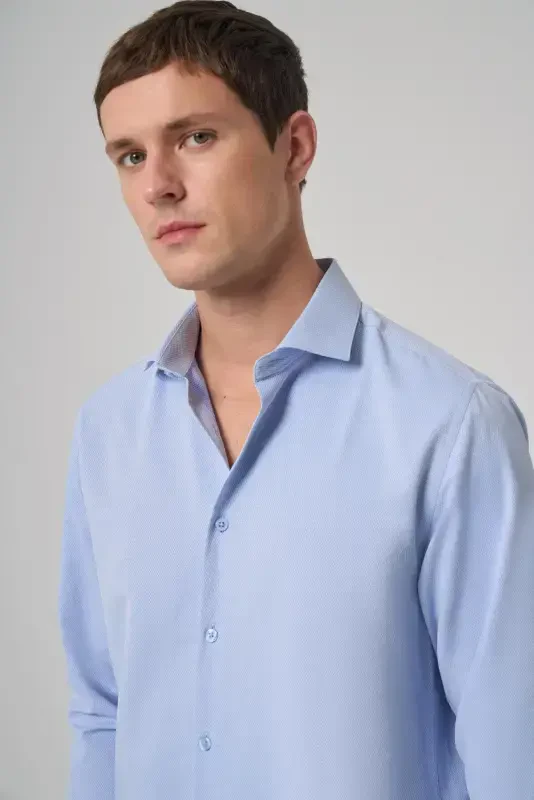 Modazone Men's Blue Polyester Trendy Patterned Dynamic Fit Italian Collar Shirt - 2