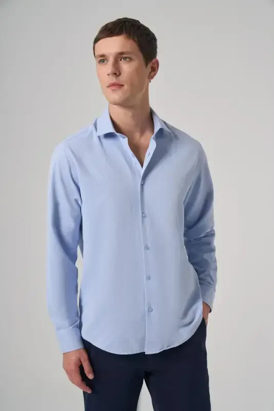 Modazone Men's Blue Polyester Trendy Patterned Dynamic Fit Italian Collar Shirt - 3