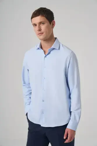 Modazone Men's BLUE Polyester Trendy Patterned Dynamic Fit Italian Collar Shirt 