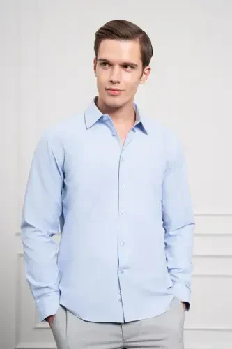 Modazone Men's Blue Slim Fit Narrow Cut Stiff Sport Collar Shirt - MORVEN (1)