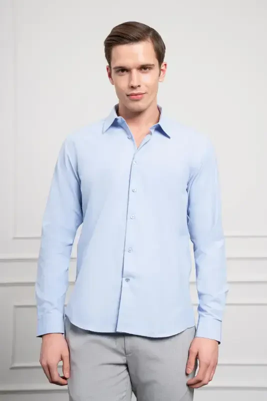 Modazone Men's Blue Slim Fit Narrow Cut Stiff Sport Collar Shirt - 3