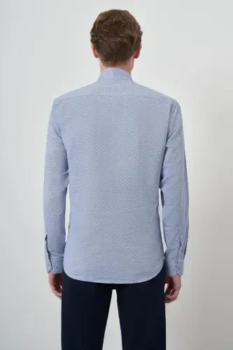 Modazone Men's Blue Slim Fit Stand Collar Shirt - 4